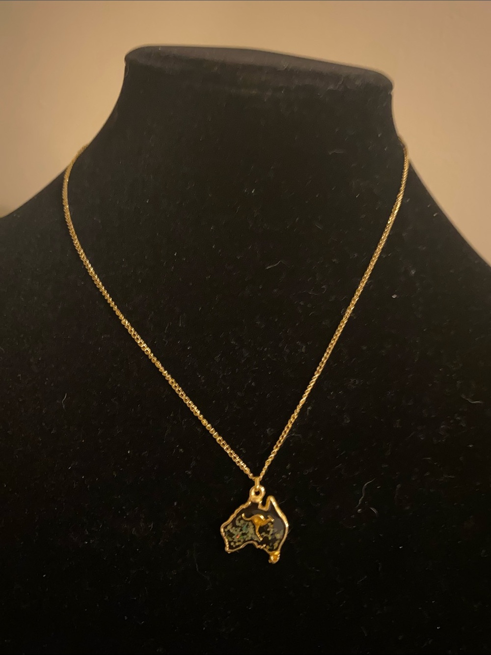 Gold Tone Australia Map Pendant with Kangaroo Center Necklace